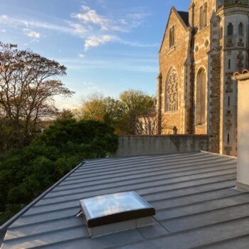 Extension d'un garage en zinc avec puit de lumière